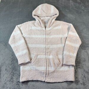 Gelato Pique Roomwear Pink White Hoodie Full Zip O/S Soft Fluffy Lounge